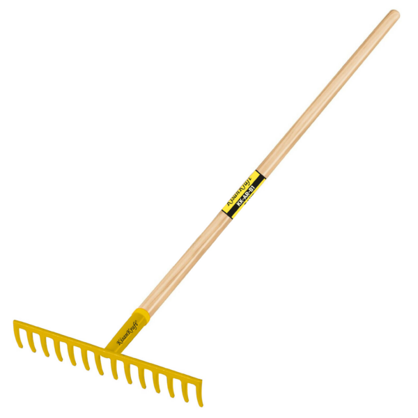 Durable KisanKraft Garden Rake with ergonomic long handle for easy soil cultivation and leaf raking.